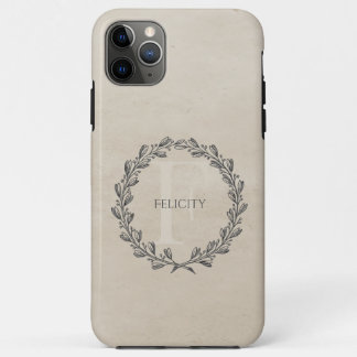 Elegant Wreath Monogram | Beige iPhone 11 Pro Max Case