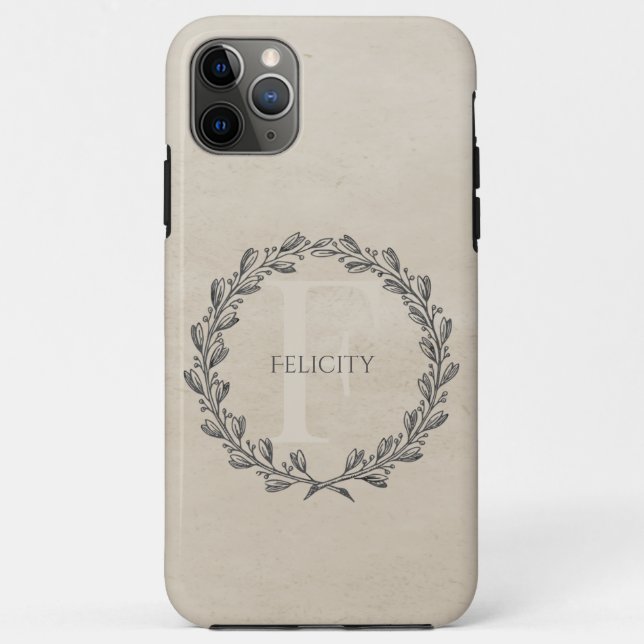 Elegant Wreath Monogram | Beige Case-Mate iPhone Case (Back)