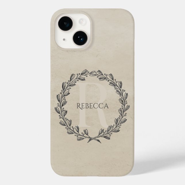 Elegant Wreath Monogram | Beige Case-Mate iPhone Case (Back)