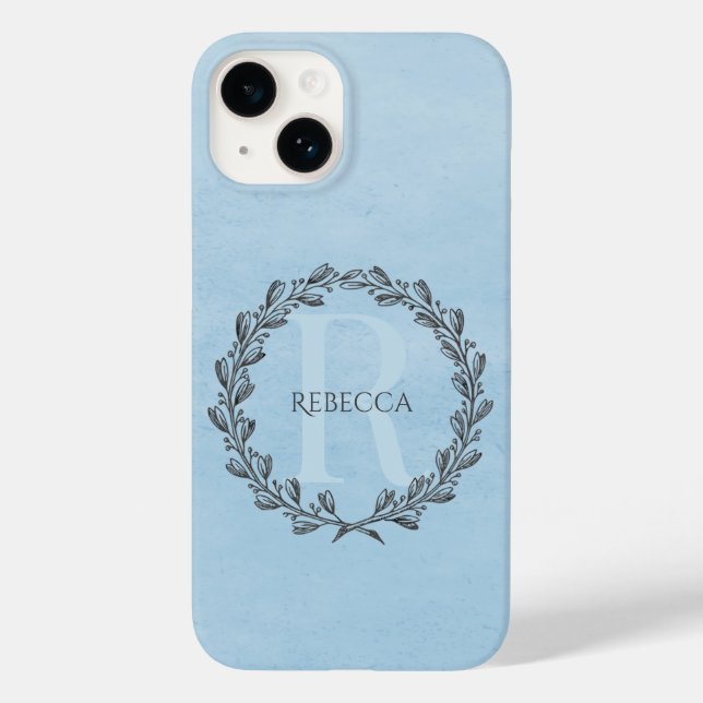 Elegant Wreath Monogram | Blue Case-Mate iPhone Case (Back)