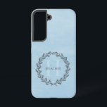 Elegant Wreath Monogram | Blue Samsung Galaxy Case<br><div class="desc">Charge your electronic device with an Elegant Wreath Monogram Samsung Galaxy Case. Case design features an elegant berry wreath you can personalize with your name and monogram against a paper textured background.</div>