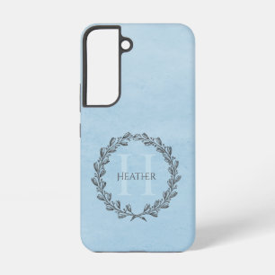 Elegant Wreath Monogram Blue Samsung Galaxy Case