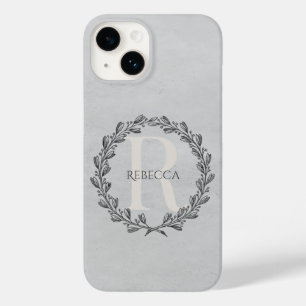 Elegant Wreath Monogram   Grey Case-Mate iPhone 14 Case