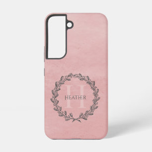 Elegant Wreath Monogram   Pink Samsung Galaxy Case