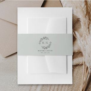 Elegant Wreath Monogram Soft Sage Wedding Invitation Belly Band