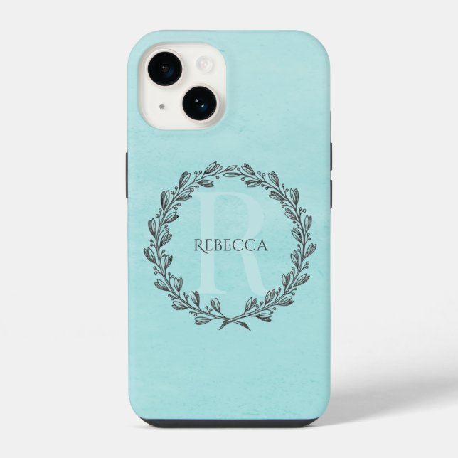 Elegant Wreath Monogram | Teal iPhone Case (Back)