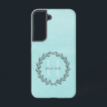 Elegant Wreath Monogram | Teal Samsung Galaxy Case<br><div class="desc">Charge your electronic device with an Elegant Wreath Monogram Samsung Galaxy Case. Case design features an elegant berry wreath you can personalize with your name and monogram against a paper textured background.</div>
