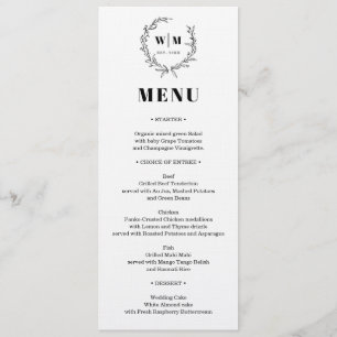 Elegant Wreath Monogram Wedding Menu Invitation