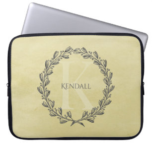 Elegant Wreath Monogram   Yellow Laptop Sleeve