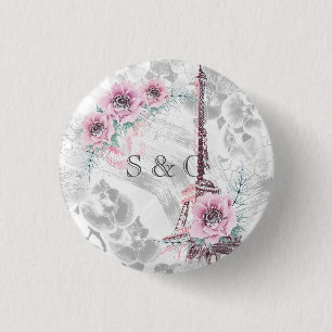 Elegant Wreath of pink flowers. 1 Inch Round Button