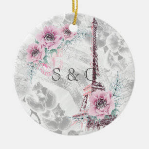 Elegant Wreath of pink flowers. Ceramic Ornament
