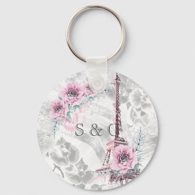 Elegant Wreath of pink flowers. Keychain (Front)