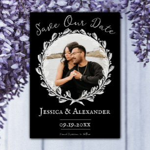 Elegant Wreath Photo Frame   Black Save The Date