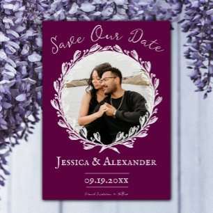 Elegant Wreath Photo Frame   Magenta Save The Date