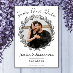 Elegant Wreath Photo Frame White Save The Date