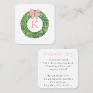 Elegant Wreath Pink Bow Baby Shower Book For Baby Enclosure Card