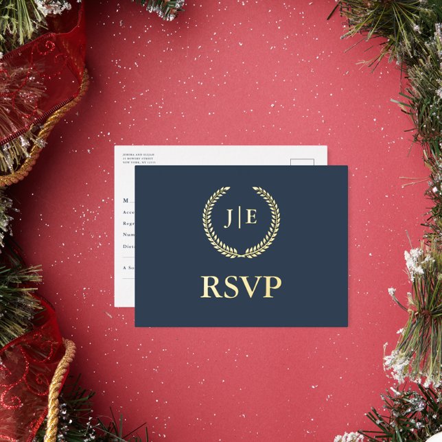Elegant Wreath RSVP Wedding Foil Postcard (Creator Uploaded)