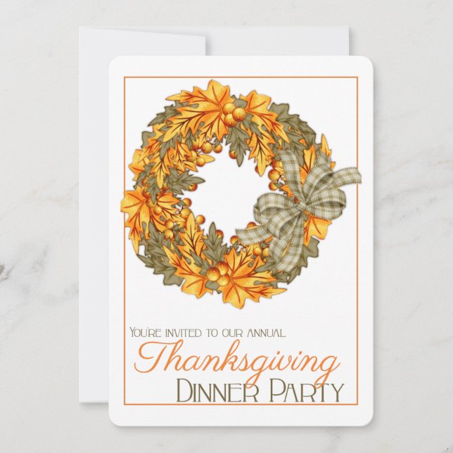 Elegant Wreath Thanksgiving Dinner Party Invite 15 (Front)