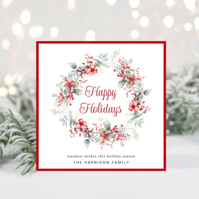 Elegant Wreath Watercolor Happy Holidays Christmas Holiday Card (Creator Uploaded)