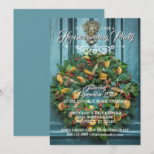 Elegant Wreath Winter Holiday Housewarming Party Invitation