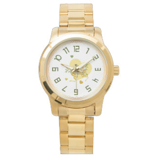 Elegant Wristwatch with golden hearts and flowers