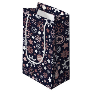 Elegant xmas rose gold metallic snowflakes small gift bag