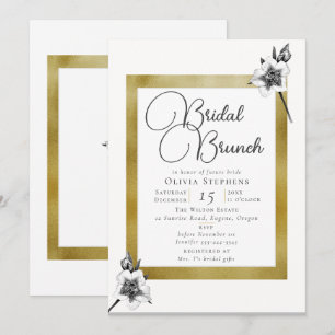 Elegant Xmas Roses Gold Christmas Bridal Brunch Invitation