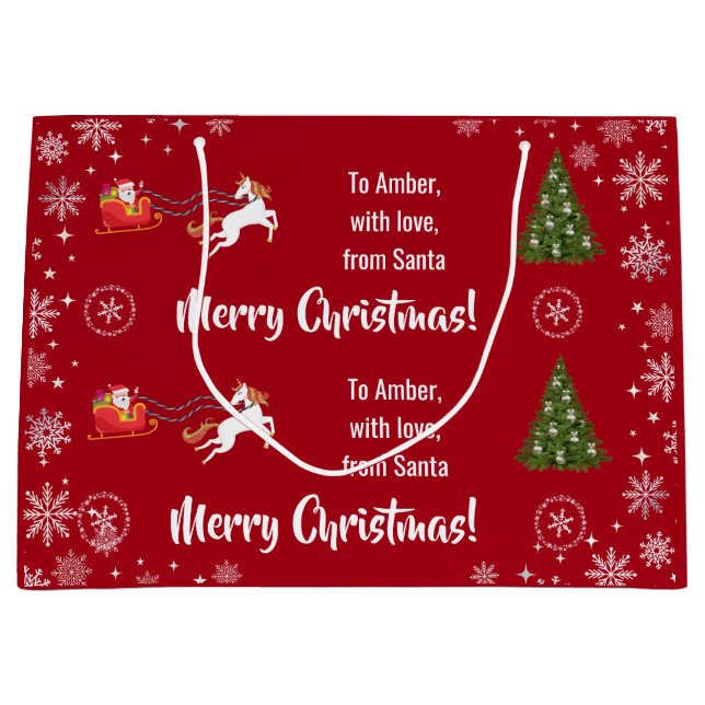 Elegant Xmas Santa's Sleigh Unicorn Personalize Large Gift Bag (Front)