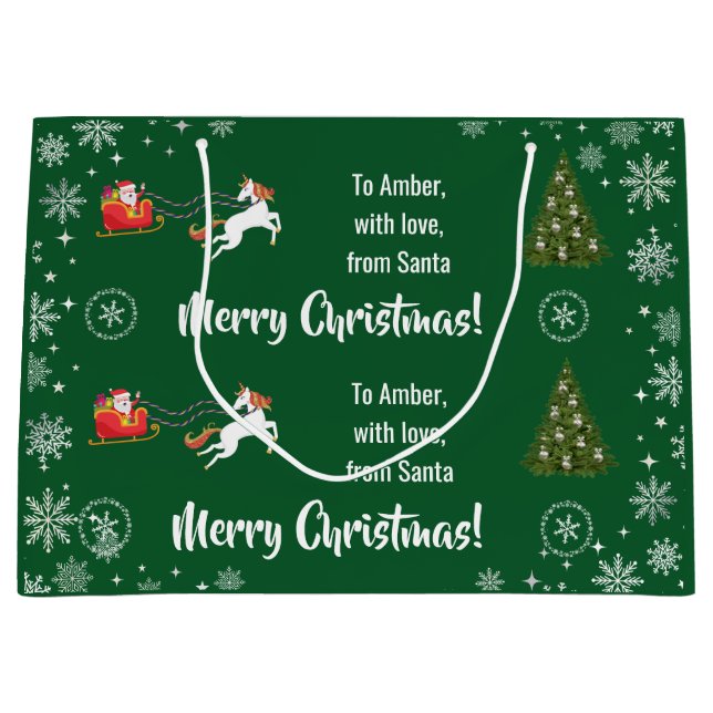Elegant Xmas Santa's Sleigh Unicorn Personalize Large Gift Bag (Front)