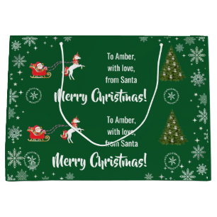 Elegant Xmas Santa's Sleigh Unicorn Personalize Large Gift Bag