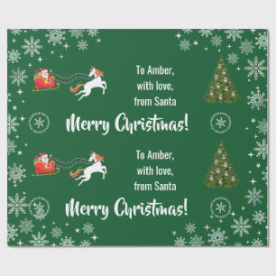 Elegant Xmas Santa's Sleigh Unicorn Personalize Wrapping Paper