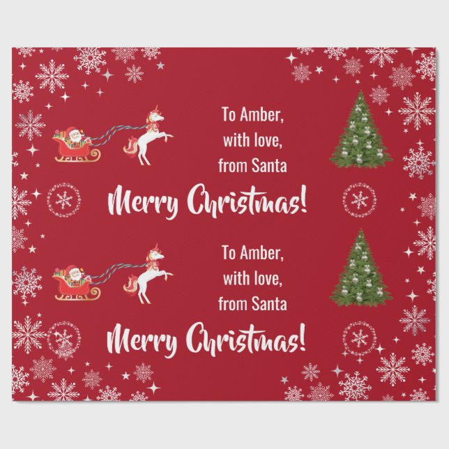Elegant Xmas Santa's Sleigh Unicorn Personalize Wrapping Paper (Flat)