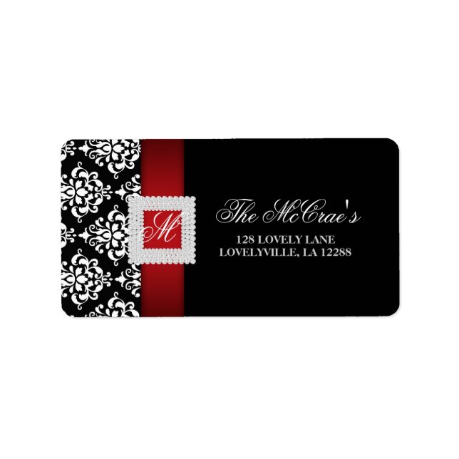 Elegant Xmas Wedding Label Jewels Red Black White (Front)