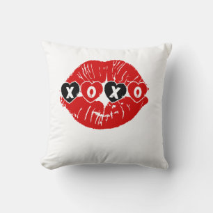 Elegant XOXO Red Lips Valentine's Day Throw Pillow