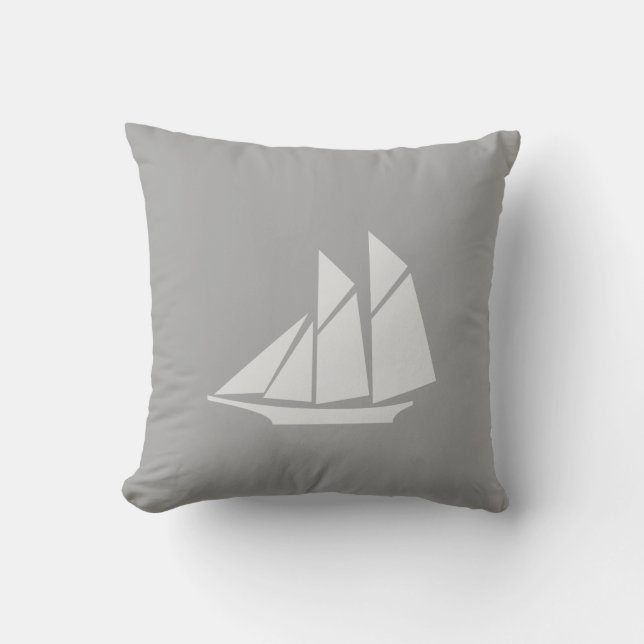 Elegant Yacht on Light Grey Throw Pillow (Front)
