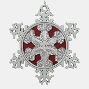 Elegant Year Pewter Real Snowflake Framed Ornament