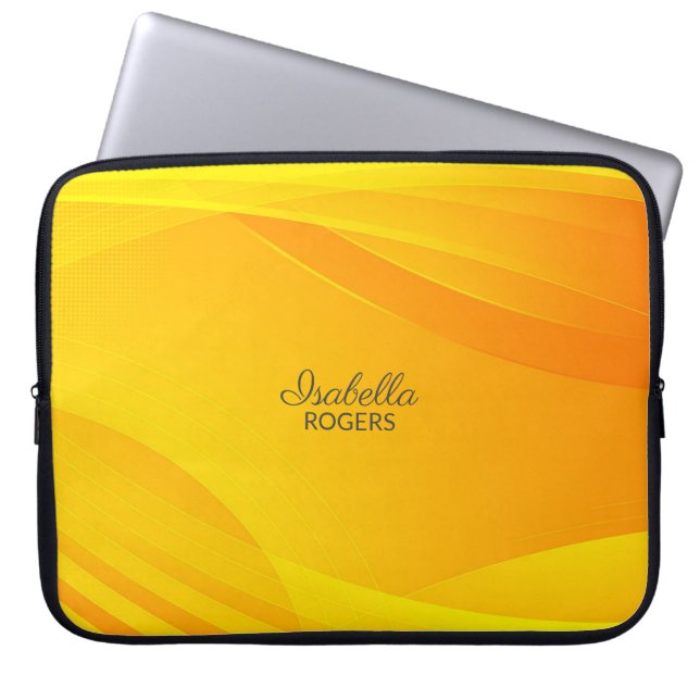 Elegant Yellow Abstract Waves with Customization Laptop Sleeve (Front)