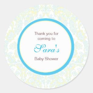 Elegant Yellow and Blue Damask Favour Sticker