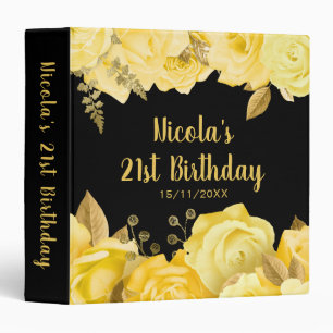Elegant Yellow and Gold Flowers Birthday Party Binder