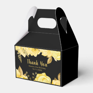 Elegant Yellow and Gold Flowers Birthday Party Favor Box