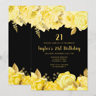 Elegant Yellow and Gold Flowers Birthday Party Invitation