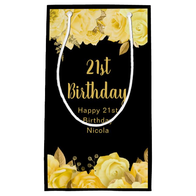 Elegant Yellow and Gold Flowers Birthday Party Small Gift Bag (Front)