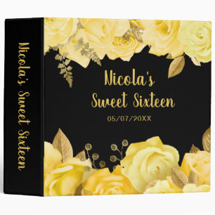 Elegant Yellow and Gold Flowers Sweet Sixteen Binder