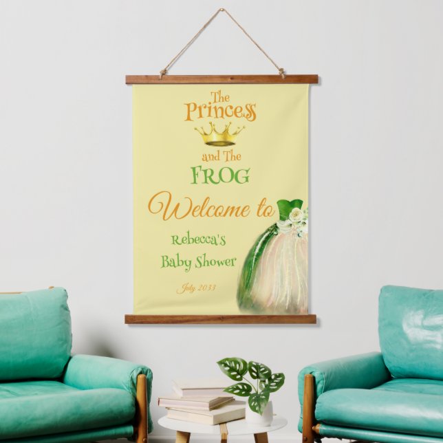 Elegant Yellow and Green Princess Frog Baby Shower Hanging Tapestry (Living Room)