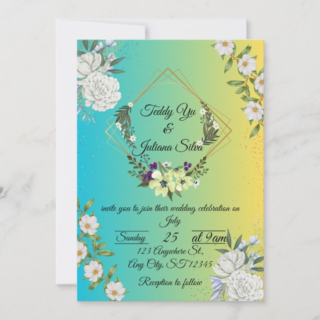 Elegant Yellow And Green Wedding Invitation  (Front)