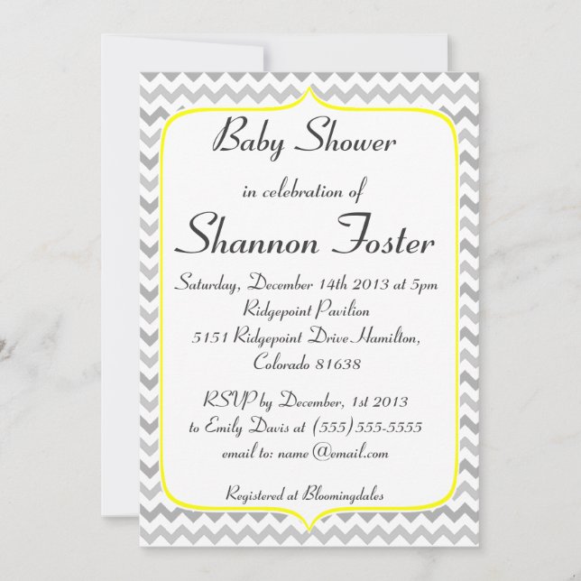 Elegant Yellow and Grey Chevron Baby Shower Invitation (Front)