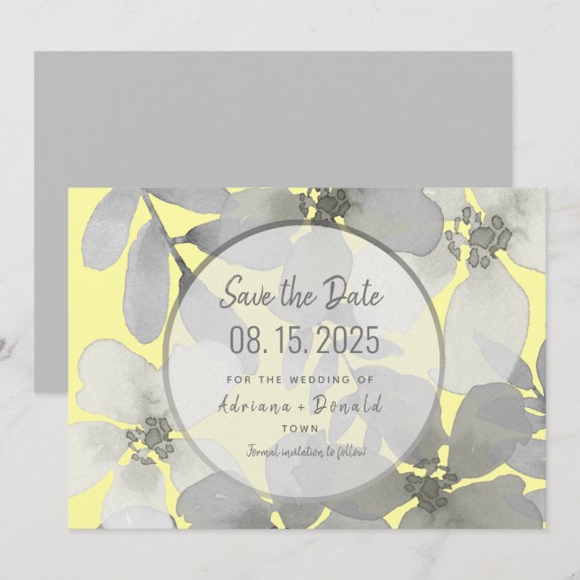 Elegant Yellow and Grey Wedding Save The Date (Front/Back)