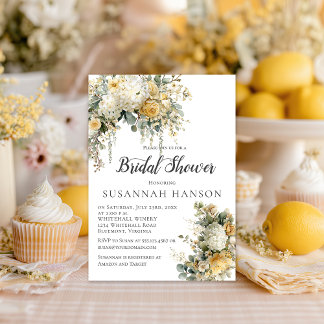 Elegant Yellow and Ivory Floral Bridal Shower | Invitation
