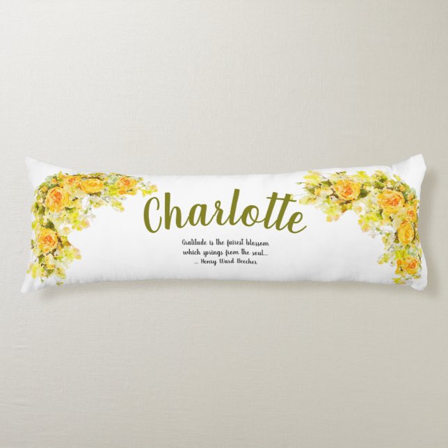 Elegant yellow and orange Flowers Body Pillow (Front)