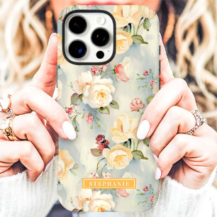 Elegant Yellow and Peach Floral Name  iPhone 16 Pro Max Case